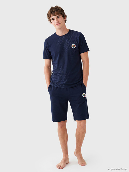 LC WAIKIKI Lacivert Fenerbahçe Baskılı Erkek Şortlu Pijama Takımı