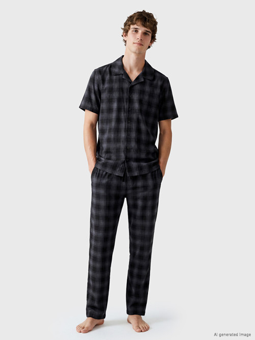 LC WAIKIKI Antrasit Regular Fit Ekose Erkek Pijama Takımı
