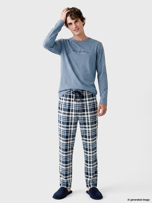 LC WAIKIKI Lacivert Regular Fit Ekose Erkek Pijama Takımı