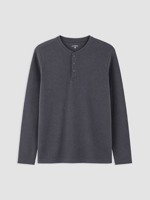 LC WAIKIKI Gri Henley Yaka Uzun Kollu Erkek Pijama Üst
