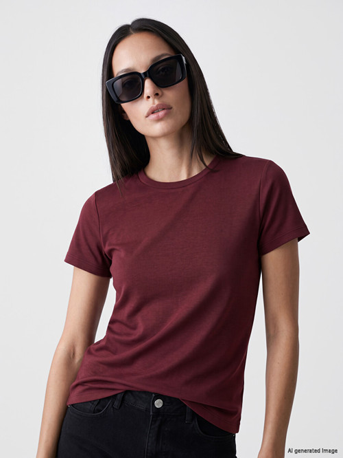 LCW EVERYDAY Bordo Soft Touch Kadın Tişört