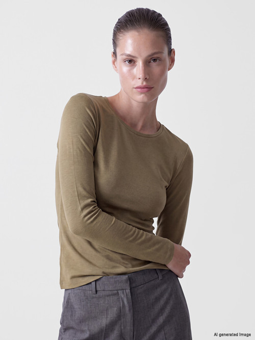LCW EVERYDAY Haki Bisiklet Yaka Soft Touch Kadın Tişört