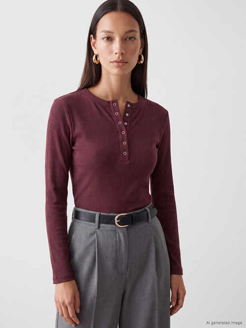 LCW EVERYDAY Bordo Bisiklet Yaka Kadın Fitilli Body