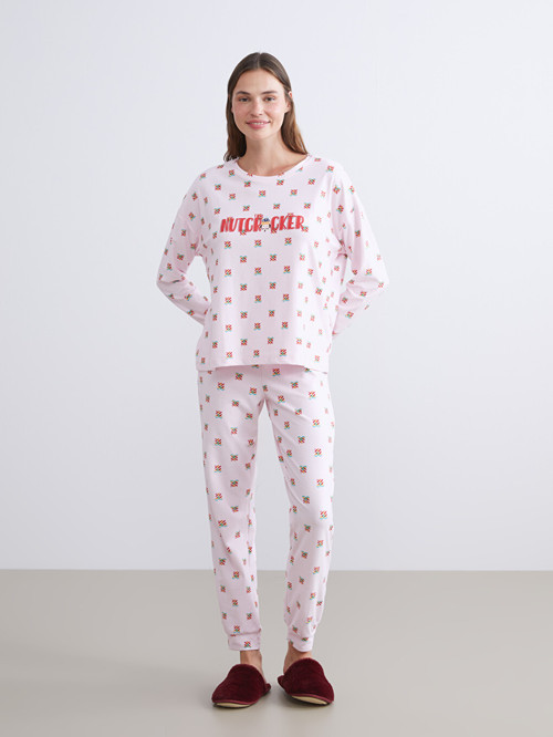 LCW Young Pembe Bisiklet Yaka Yılbaşı Temalı Kadın Pijama Takımı