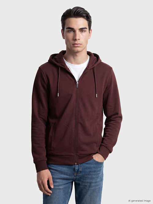 LCWAIKIKI Classic Bordo Kapüşonlu Erkek Fermuarlı Sweatshirt
