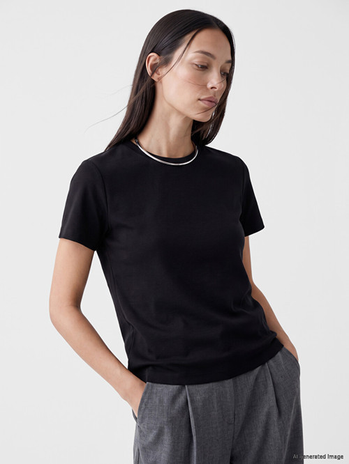 LCW EVERYDAY Siyah Bisiklet Yaka Soft Touch Kadın Tişört