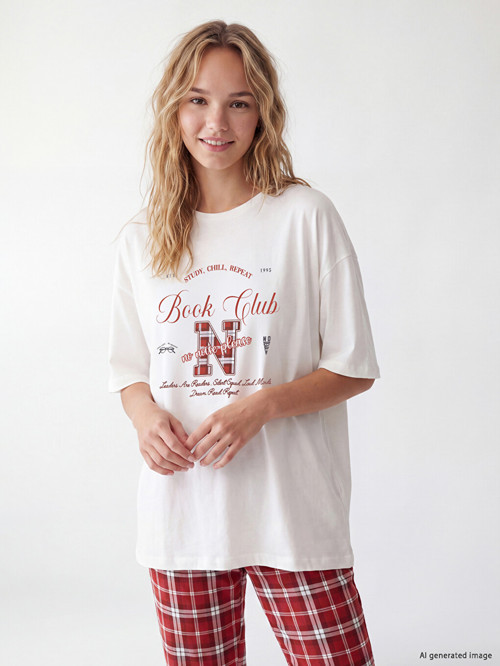 LCW Young Kırmızı Bisiklet Yaka Baskılı Kadın Pijama Takımı