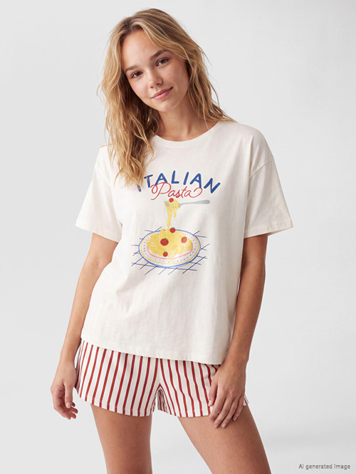 LCW DREAM Kırmızı Baskılı Kadın Şortlu Pijama Takımı