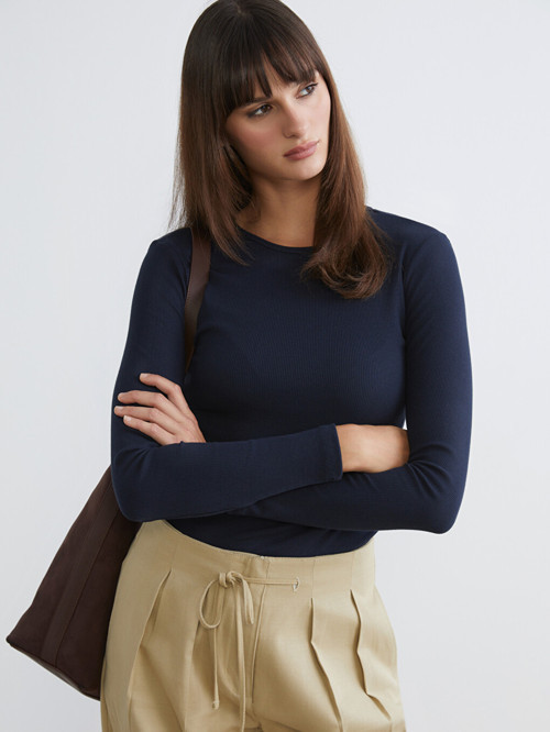 LCW Vision Lacivert Bisiklet Yaka Fitilli Kadın Body