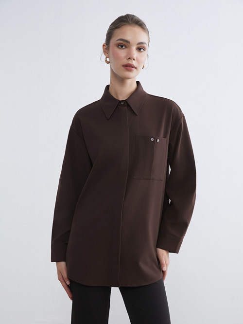 LCW Modest Kahverengi Loose Fit Kadın Gömlek Tunik