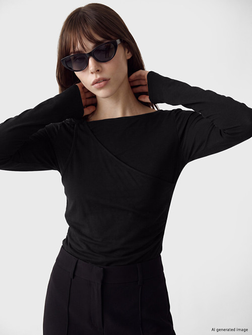 LCW Vision Siyah Bisiklet Yaka Büzgülü Kadın Body