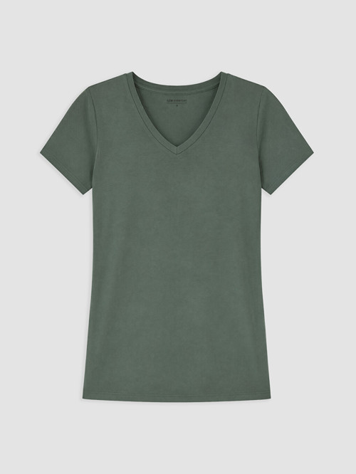 LCW EVERYDAY Yeşil V Yaka Kadın Tişört