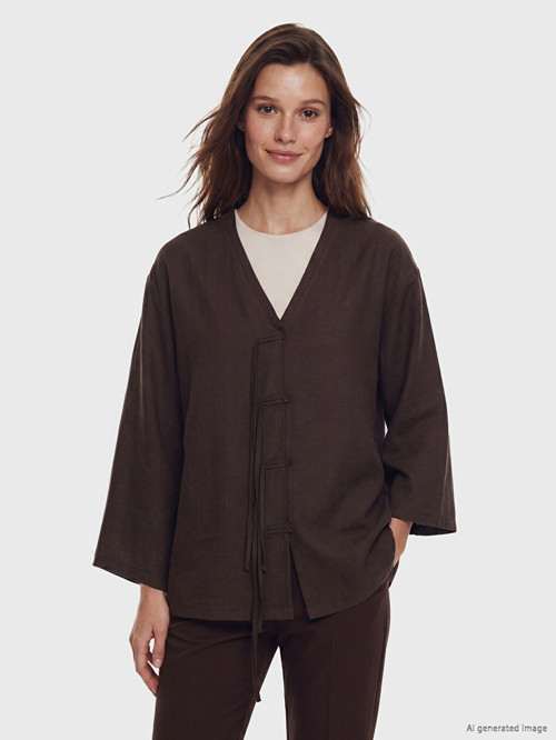 LCW Modest Kahverengi V Yaka Oversize Kadın Kimono