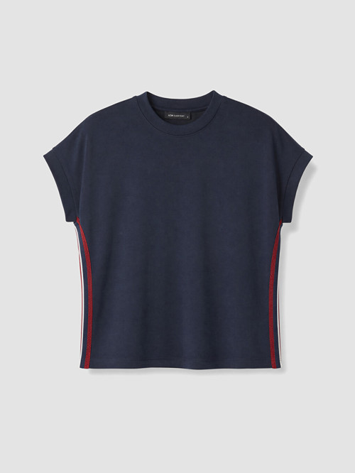 LCW EVERYDAY Lacivert Şerit Detaylı Soft Touch Oversize Kadın Tişört