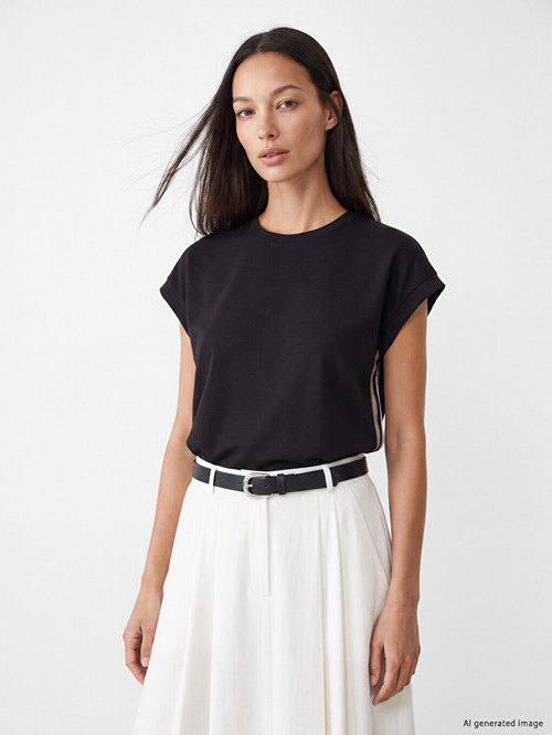 LCW EVERYDAY Siyah Şerit Detaylı Soft Touch Oversize Kadın Tişört