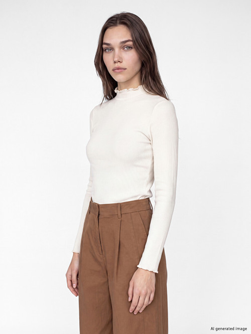LCW Modest Ekru Dik Yaka Kadın Fitilli Body