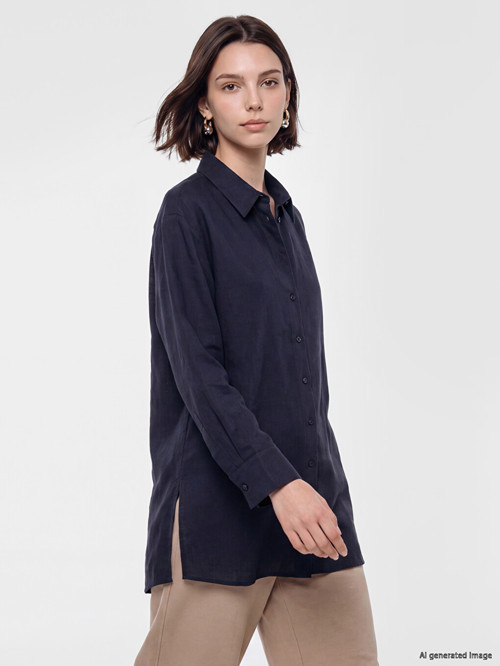 LCW Modest Lacivert %100 Pamuklu Kadın Gömlek Tunik