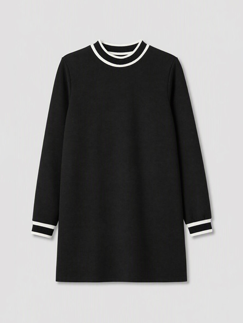 LCW EVERYDAY Siyah Şerit Detaylı Soft Touch Kadın Sweatshirt Tunik