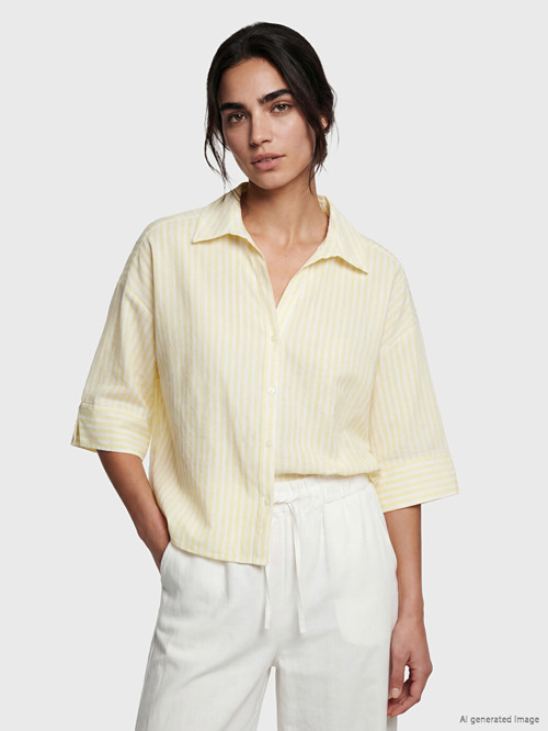 LCW Vision Sarı Çizgili Oversize Kadın Gömlek
