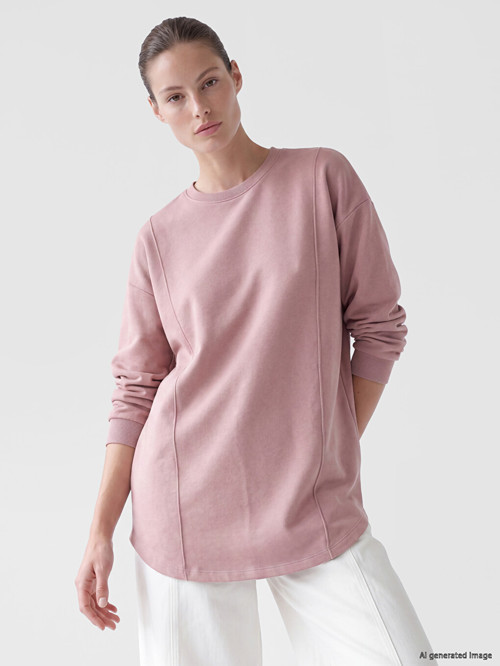 LC WAIKIKI Pembe Bisiklet Yaka Kadın Sweatshirt Tunik