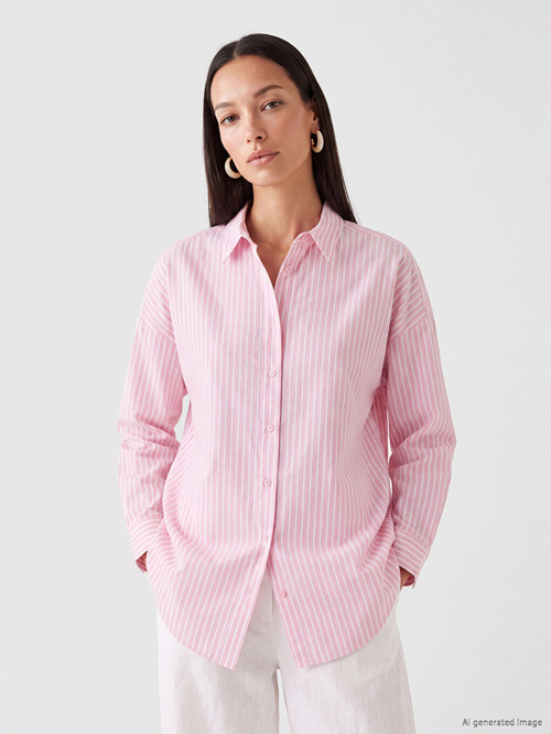 LC WAIKIKI Pembe Çizgili Poplin Kadın Gömlek