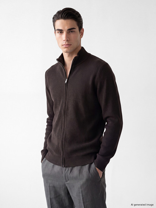 LCWAIKIKI Classic Kahverengi Dik Yaka Erkek Fermuarlı Sweatshirt