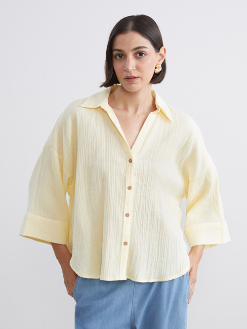 LCW Vision Sarı Dokulu Oversize Kadın Gömlek