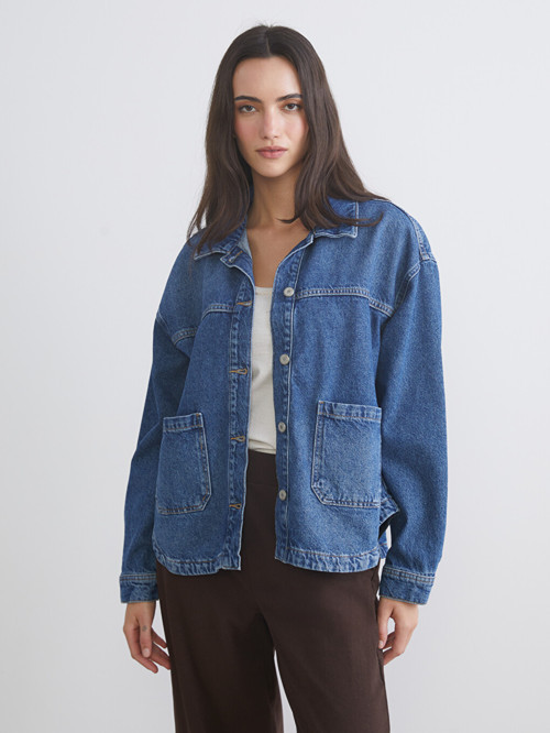LCW Vision İndigo Oversize Kadın Jean Gömlek