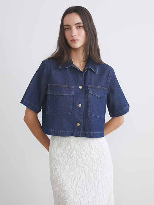 LCW Vision İndigo Regular Fit Kadın Jean Gömlek