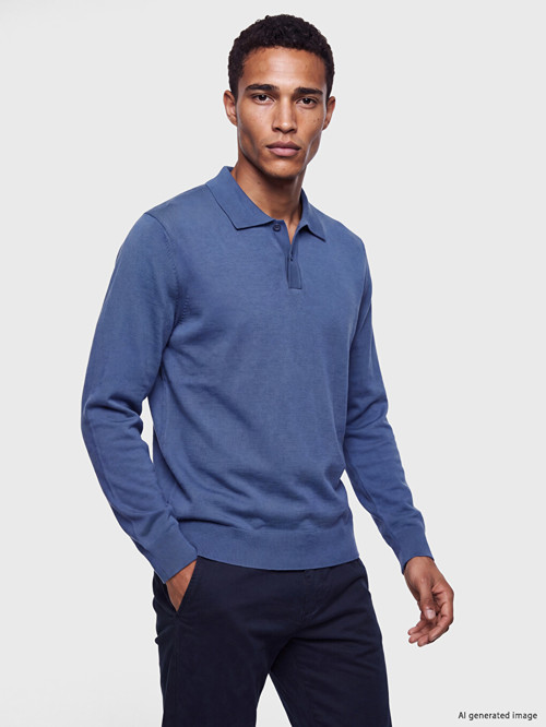 LCW Vision İndigo Polo Yaka Erkek Triko Kazak