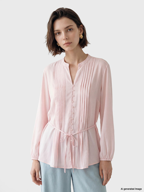 LCW Modest Pembe Pileli Kuşaklı Oversize Kadın Gömlek Tunik