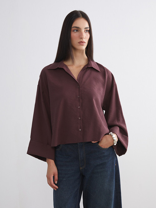 LCW Vision Bordo Oversize Modal Karışımlı Kadın Gömlek