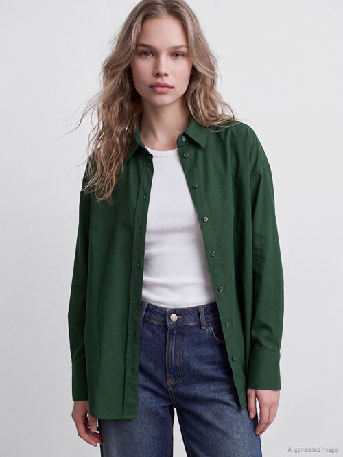 LCW Vision Yeşil Oversize Kadın Gömlek