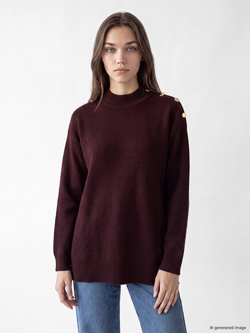 LCW Modest Bordo Yarım Balıkçı Yaka Kadın Triko Tunik