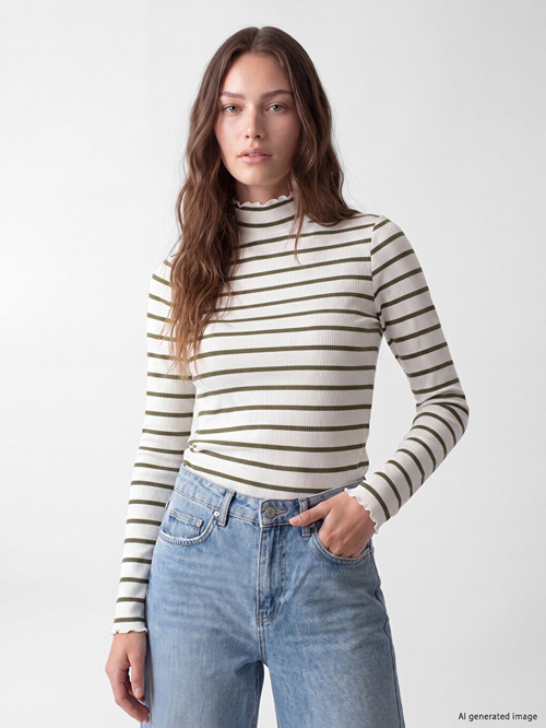 LCW Modest Yeşil Dik Yaka Çizgili Kadın Body