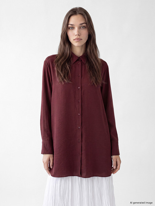 LCW Modest Bordo Kadın Gömlek Tunik