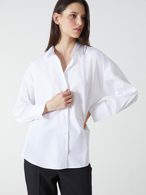 LCW Vision Beyaz Düz Oversize Kadın Gömlek