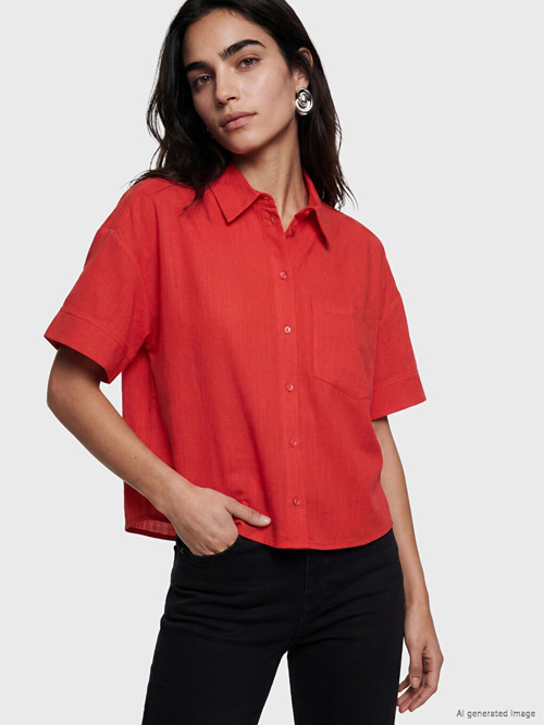 LCW Vision Kırmızı Oversize Poplin Kadın Gömlek
