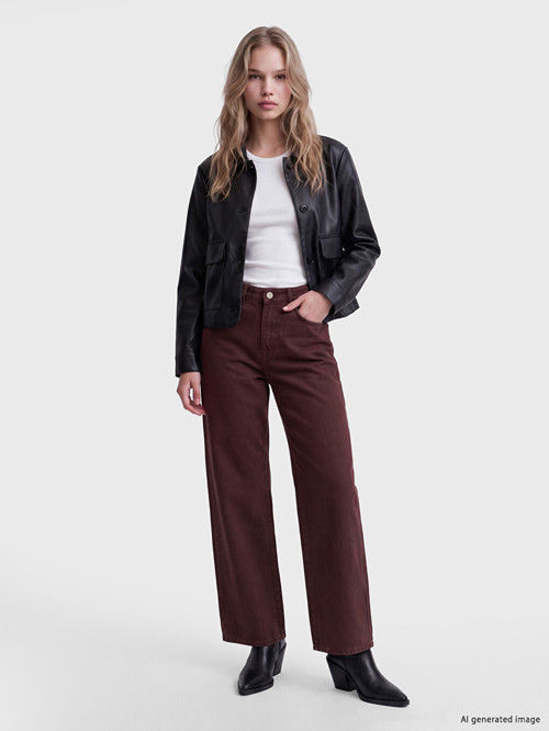LCW Vision Bordo Yüksek Bel Straight Fit Kadın Jean Pantolon