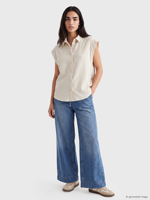 LC WAIKIKI İndigo Beli Lastikli Flare Kadın Jean Pantolon