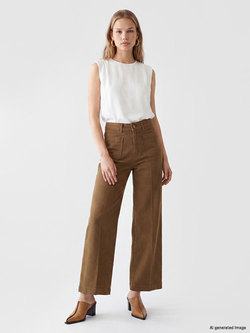 LCW Jeans Yeşil Wideleg Kadın Jean Pantolon