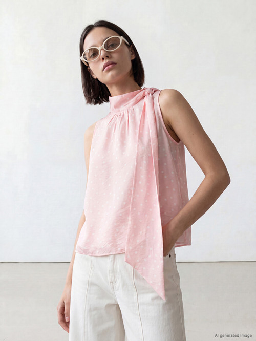 LCW Comfort Pembe Şal Detaylı Dik Yaka Puantiyeli Bluz
