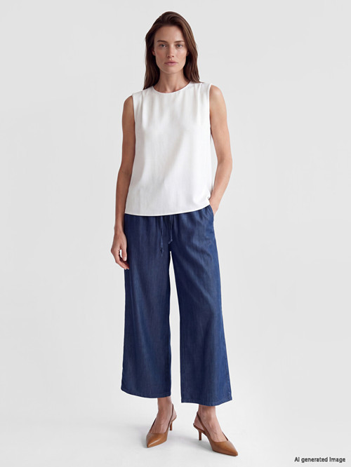 LCW Grace Siyah Beli Lastikli Wideleg Kadın Jean Pantolon