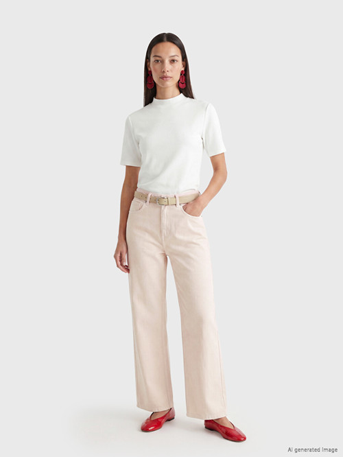 LCW EVERYDAY Pembe Beli Kemerli Wideleg Kadın Jean Pantolon