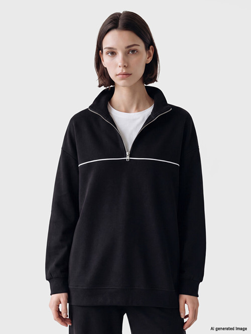 LCW Modest Siyah Soft Touch Oversize Kadın Sweatshirt Tunik