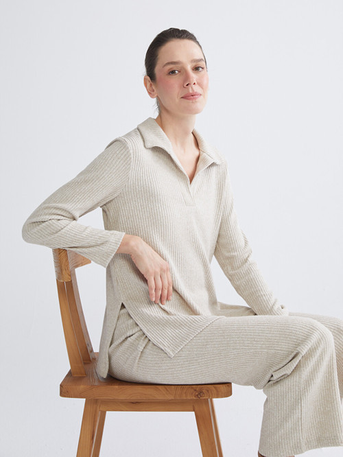 LCW Comfort Bej Polo Yaka Kadın Sweatshirt