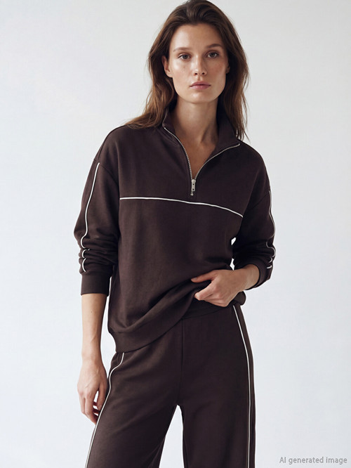 LCW Modest Kahverengi Dik Yaka Oversize Kadın Sweatshirt