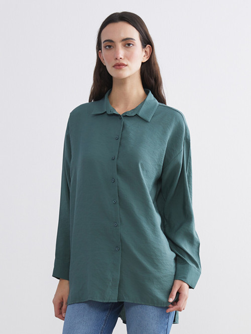 LCW Modest Yeşil Oversize Modal Karışımlı Kadın Gömlek Tunik
