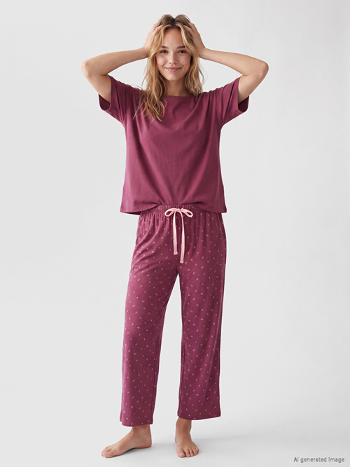 LCW DREAM Mürdüm %100 Pamuklu Kadın Kaprili Pijama Takımı