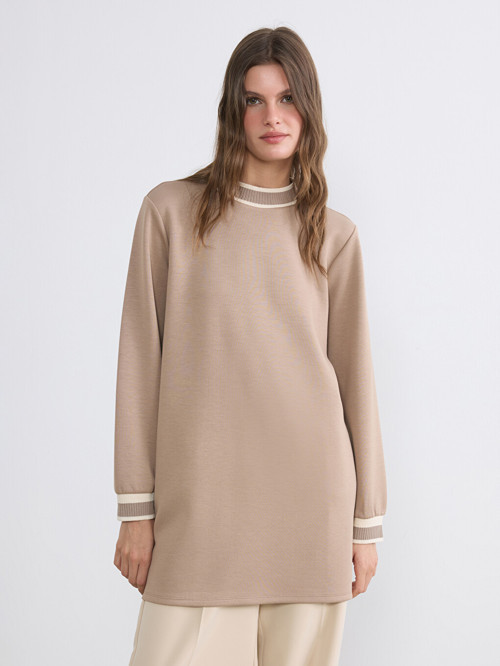LCW EVERYDAY Kahverengi Dik Yaka Soft Touch Kadın Sweatshirt Tunik